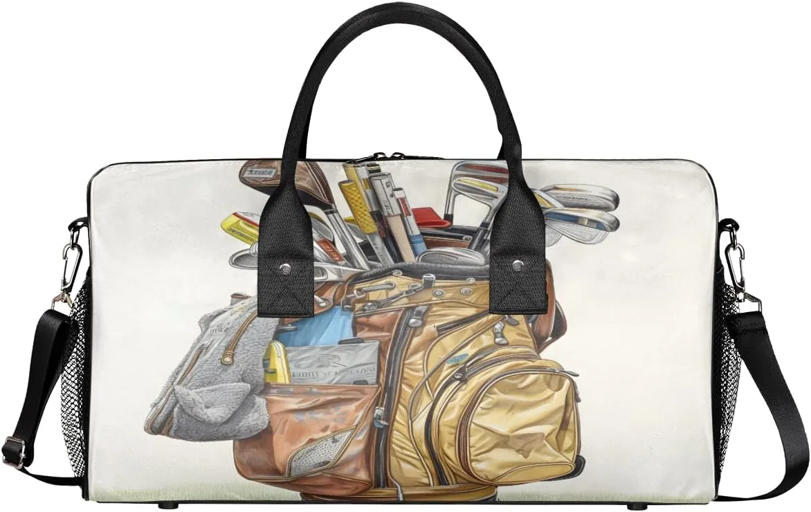 Retro Golf Travel Duffle Bag for Women Men Foldable Waterproof Weekender Bag Carry on Tote for Overnight Sports Gym Golf Sports