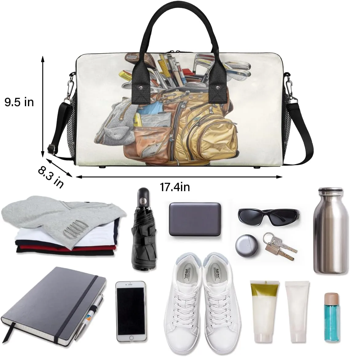 Retro Golf Travel Duffle Bag for Women Men Foldable Waterproof Weekender Bag Carry on Tote for Overnight Sports Gym Golf Sports