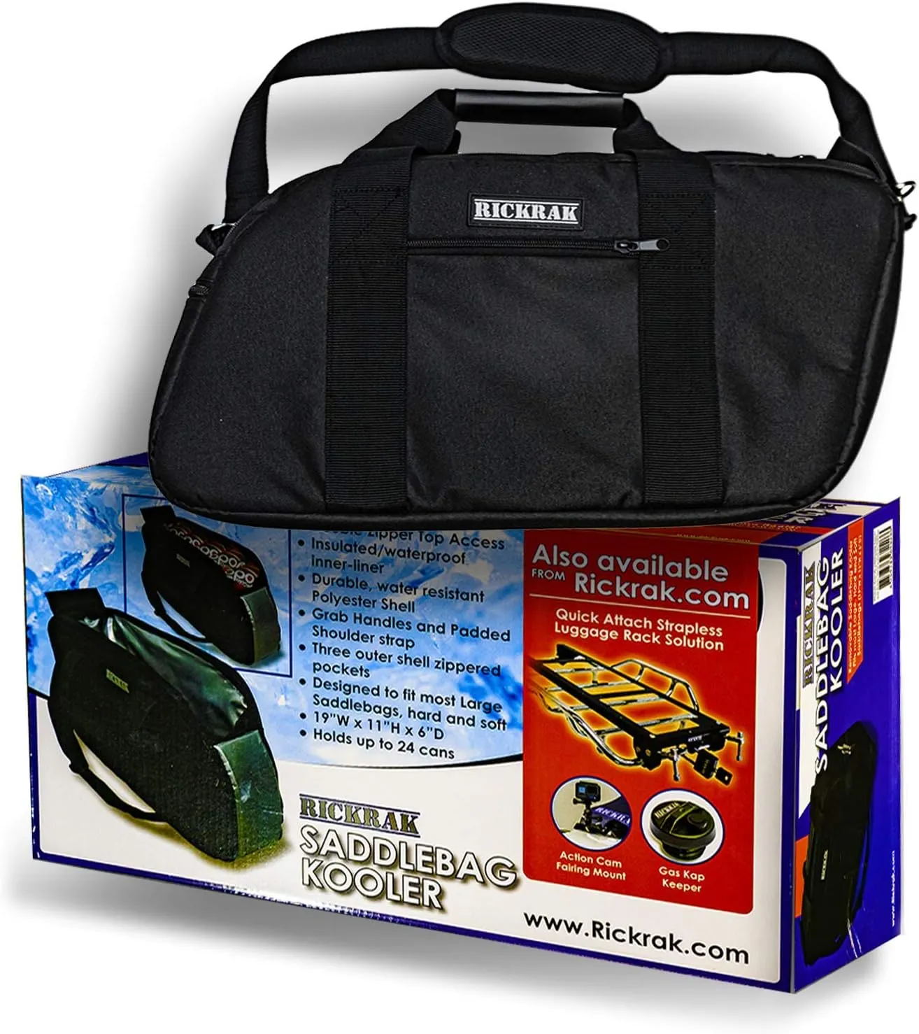 RICKRAK Saddlebag Kooler, Insulated Cooler Bag with 24-Can Capacity, Removable Waterproof Polyester Liner, 3 Zippered Pockets Road Travel Accessories Compatible with Harley Davidson Motorcycles