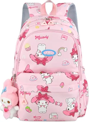 Roffatide Anime Girls School Backpack Cartoon All Over Print Casual Student Backpack Laptop Backpack Bike Travel Hiking Rucksack Daypack Pink (With Cute Pendant)