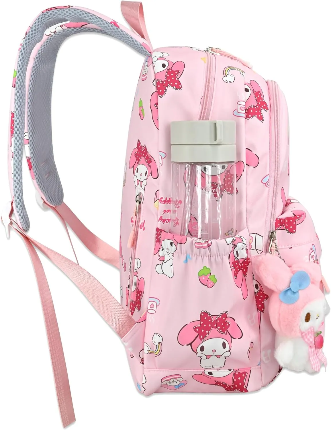 Roffatide Anime Girls School Backpack Cartoon All Over Print Casual Student Backpack Laptop Backpack Bike Travel Hiking Rucksack Daypack Pink (With Cute Pendant)
