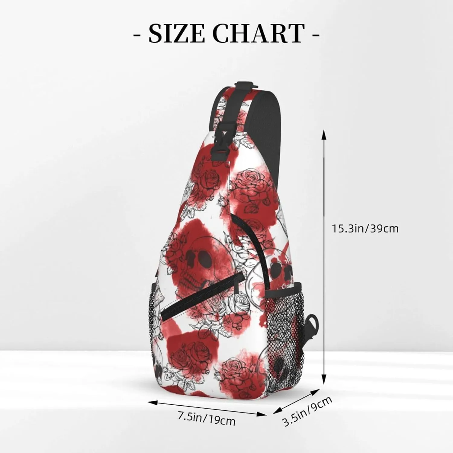 Romantic Roses Skulls Sketch Cross Chest Bag Diagonally Hiking Crossbody Bag Travel Shoulder Daypack Lightweight Sling Backpack Cycling Daypacks Fitness Chest Backpacks
