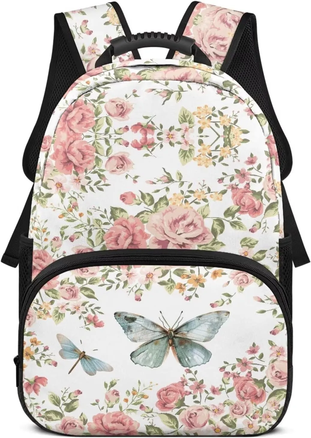 Rose Print Bags for Men Butterfly Computer Backpacks for Laptops Sturdy Book Bag with 2 Compartments for Travel Hiking Camping & Daily Use