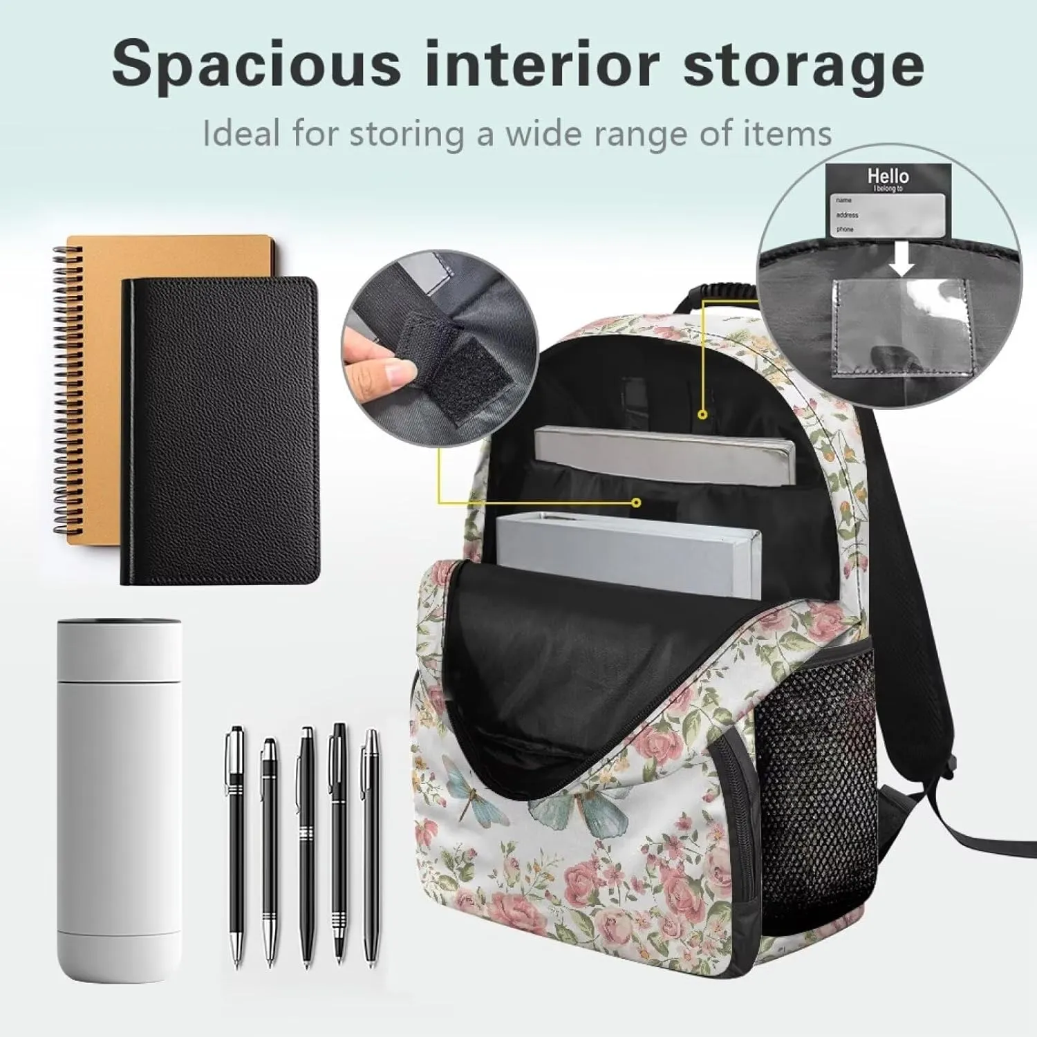 Rose Print Bags for Men Butterfly Computer Backpacks for Laptops Sturdy Book Bag with 2 Compartments for Travel Hiking Camping & Daily Use