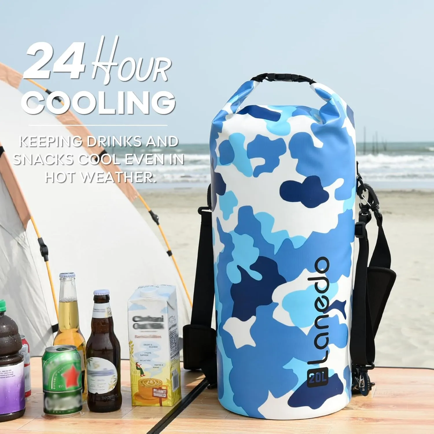 Round Barrel Collapsible Backpack Cooler, Waterproof Hands Free Cooler Bag, 24 Hours Cooling, Soft Sided Cooler, Portable Lightweight Travel Camping Beach Lunch Backpack for Men and Women