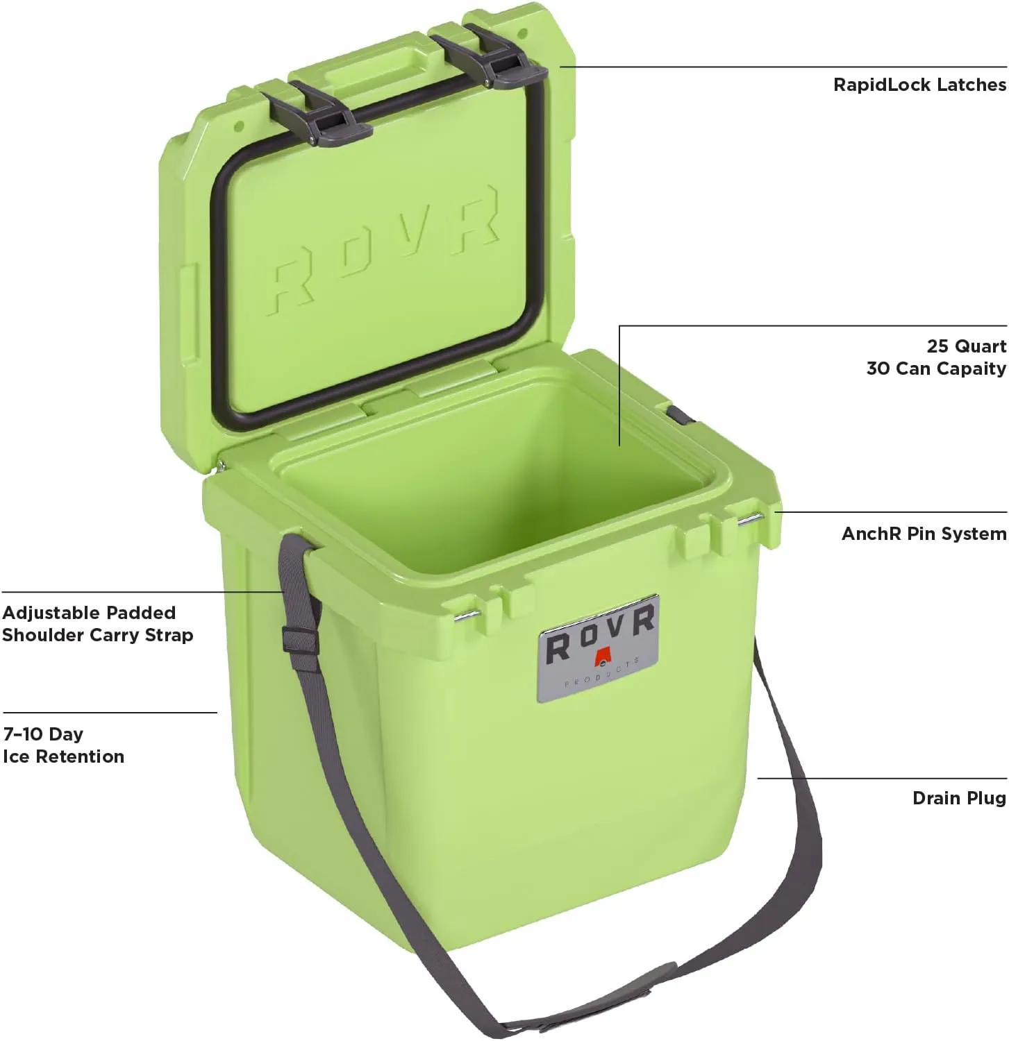 RovR Hard Cooler – Heavy Duty Insulated Cooler Box for Camping, Beach, Travel, Tailgating, Fishing, and Parties – Rugged Portable Cooler for Long Ice Retention