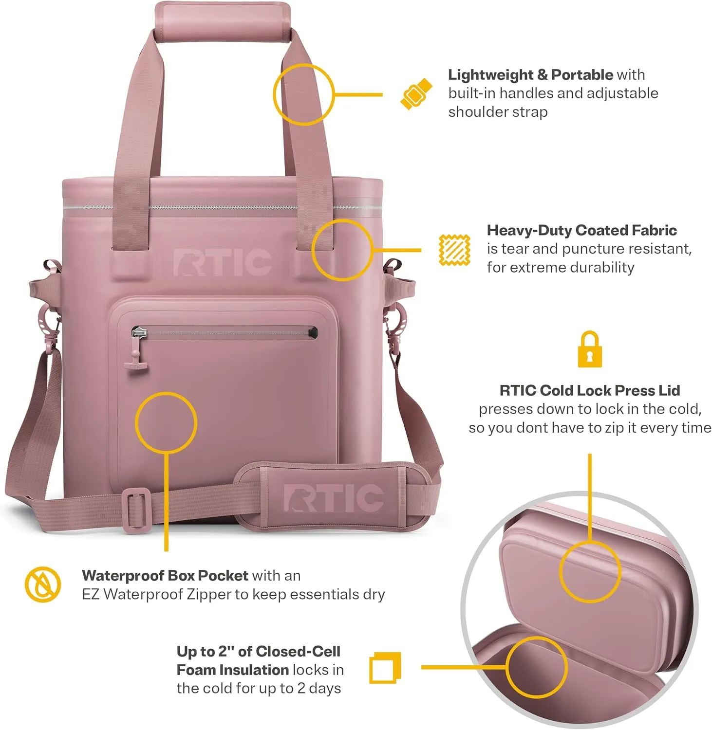 RTIC 20 Can Ultra-Tough Soft Cooler Pro, Insulated, Waterproof, Leak Proof, Portable Floating Bag for Beverage, Drink, Lunch, Outdoor, Beach, Car,Camping, Picnic, Fishing, Boat