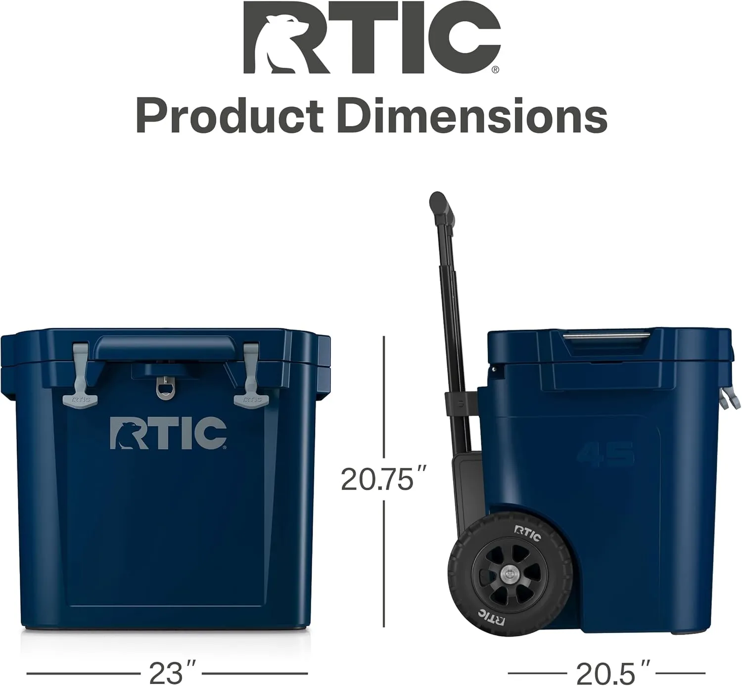 RTIC 45 QT Wheeled Ultra-Tough Cooler Hard Insulated Portable Ice Chest Box for Beach, Drink, Beverage, Camping, Picnic, Fishing, Boat, Barbecue, Rotomolded Construction