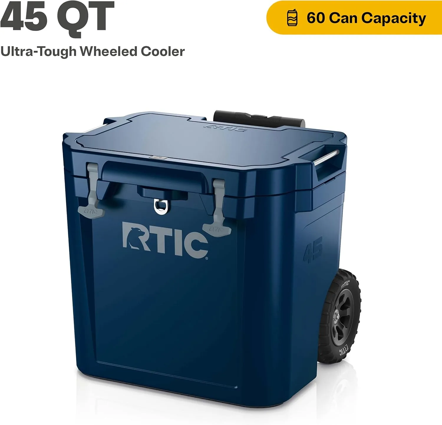RTIC 45 QT Wheeled Ultra-Tough Cooler Hard Insulated Portable Ice Chest Box for Beach, Drink, Beverage, Camping, Picnic, Fishing, Boat, Barbecue, Rotomolded Construction