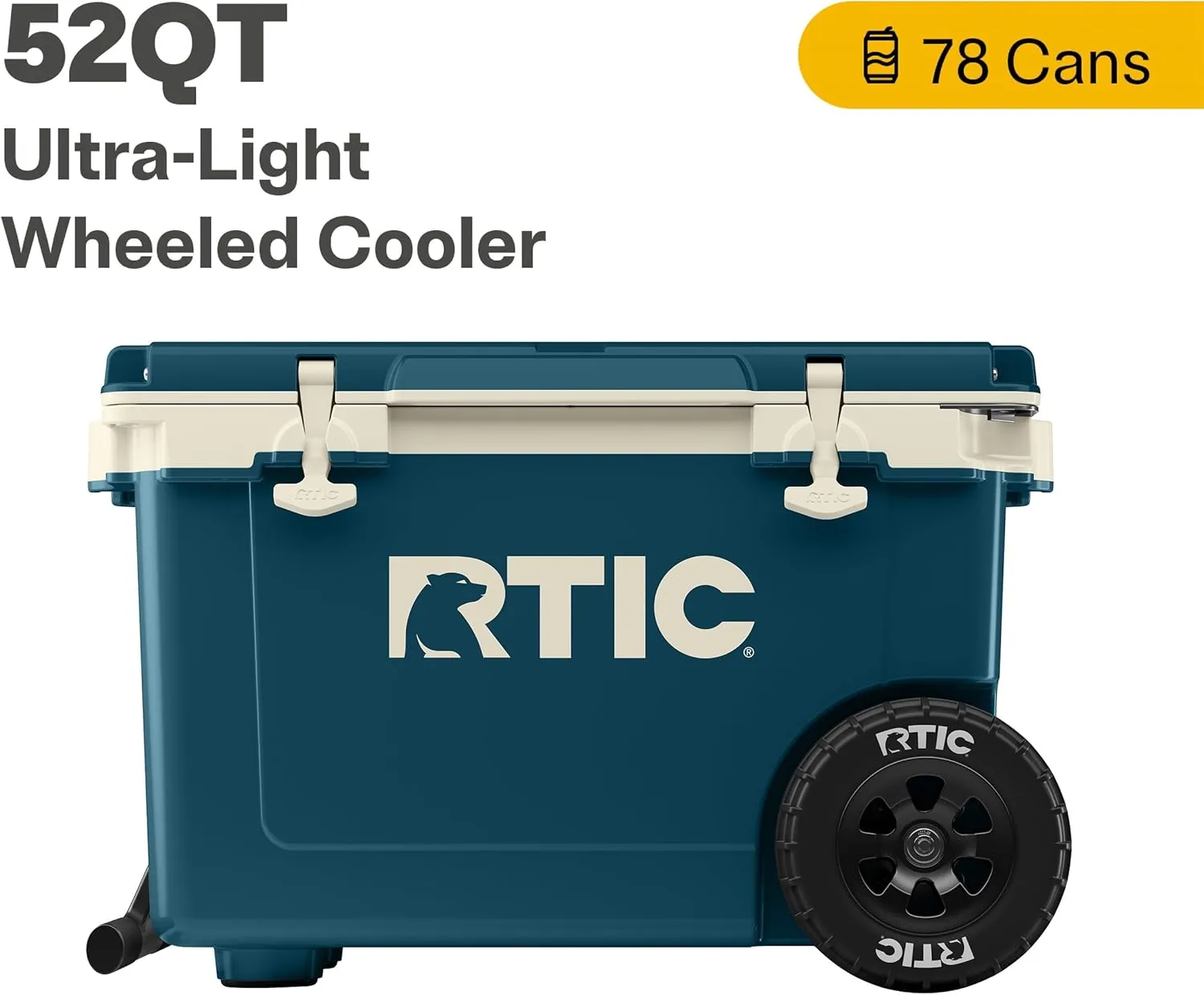 RTIC 52 Quart Ultra-Light Wheeled Hard Cooler Insulated Portable Ice Chest Box for Beach, Drink, Beverage, Camping, Picnic, Fishing, Boat, Barbecue, 30% Lighter Than Rotomolded Coolers