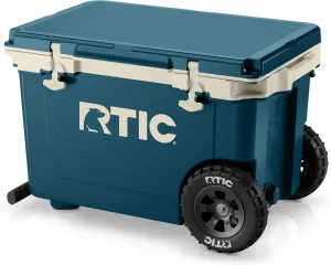 RTIC 52 Quart Ultra-Light Wheeled Hard Cooler Insulated Portable Ice Chest Box for Beach, Drink, Beverage, Camping, Picnic, Fishing, Boat, Barbecue, 30% Lighter Than Rotomolded Coolers