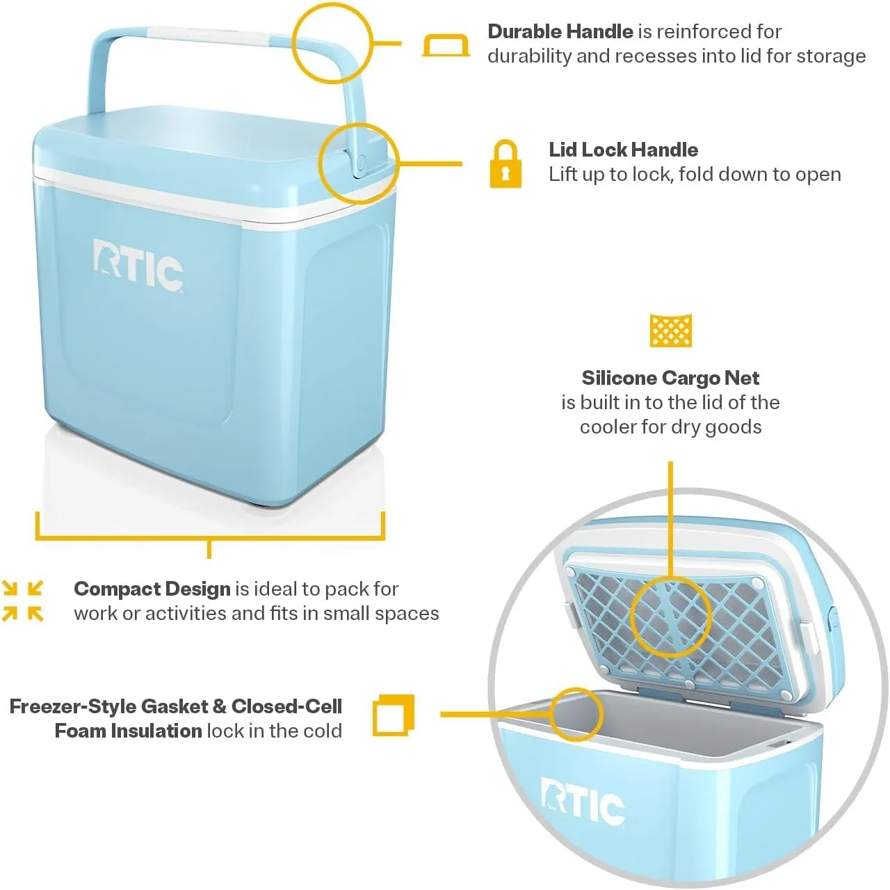 RTIC 8 QT Road Trip Personal Cooler, Small, Compact, Insulated, Portable Ice Chest Box for Food, Drink, Beverage, Beach, Camping, Picnic, Fishing, Boat, 12-Can Capacity