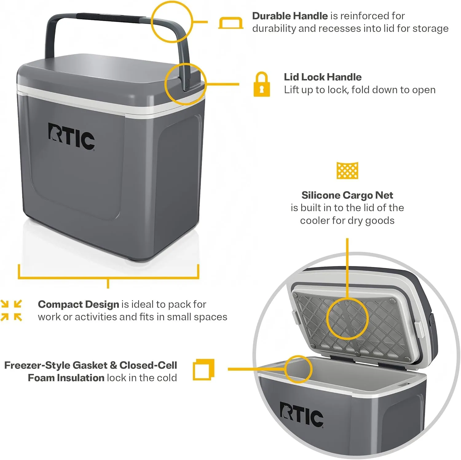 RTIC 8 QT Road Trip Personal Cooler, Small, Compact, Insulated, Portable Ice Chest Box for Food, Drink, Beverage, Beach, Camping, Picnic, Fishing, Boat, 12-Can Capacity