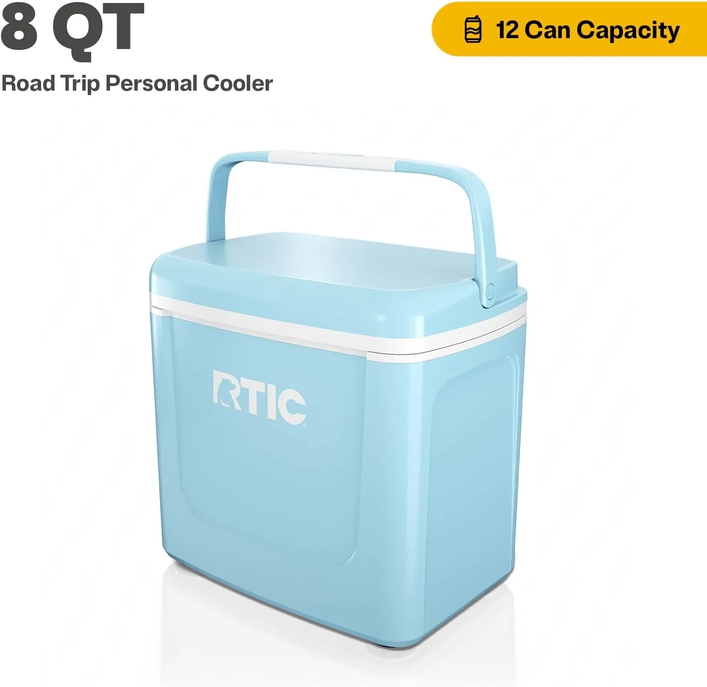 RTIC 8 QT Road Trip Personal Cooler, Small, Compact, Insulated, Portable Ice Chest Box for Food, Drink, Beverage, Beach, Camping, Picnic, Fishing, Boat, 12-Can Capacity
