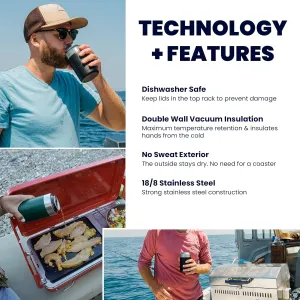 RTIC Can Cooler Insulated, Drink & Beverage Cooler, Stainless Steel Metal, Double Wall Insulation, Sweat Proof, 16 oz, Slate Blue