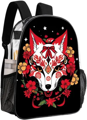 Rucksack Anti-Theft Multipurpose Big Capacity Carry On Bag - Japanese Kitsune Fox Magical Art Traveling & Camping Backpack Transparent Bag