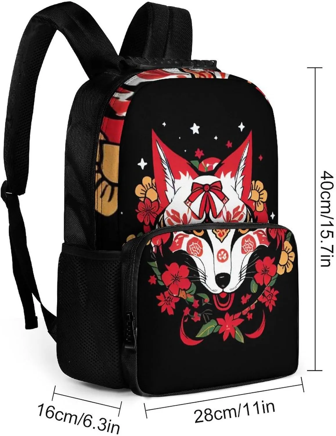 Rucksack Anti-Theft Multipurpose Big Capacity Carry On Bag - Japanese Kitsune Fox Magical Art Traveling & Camping Backpack With Side Pockets