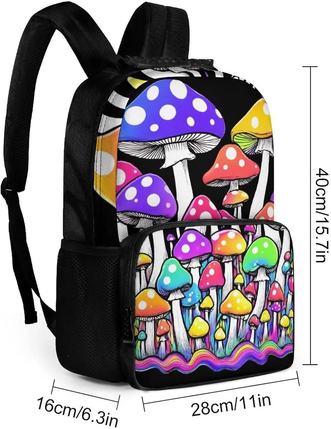 Rucksack Anti-Theft Multipurpose Big Capacity Carry On Bag - Neon Mushrooms Pattern Colorful Traveling & Camping Backpack With Side Pockets
