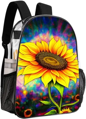 Rucksack Multipurpose Anti-Theft Big Capacity Shoulder Bag - Psychedelic Sunflower Art Travel Hiking & Camping Rucksack Transparent Bag