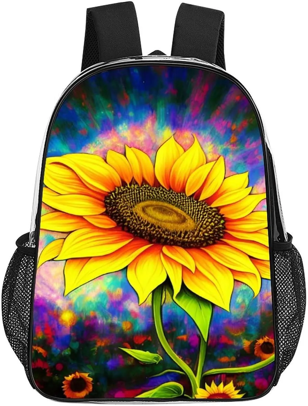 Rucksack Multipurpose Anti-Theft Big Capacity Shoulder Bag - Psychedelic Sunflower Art Travel Hiking & Camping Rucksack Transparent Bag