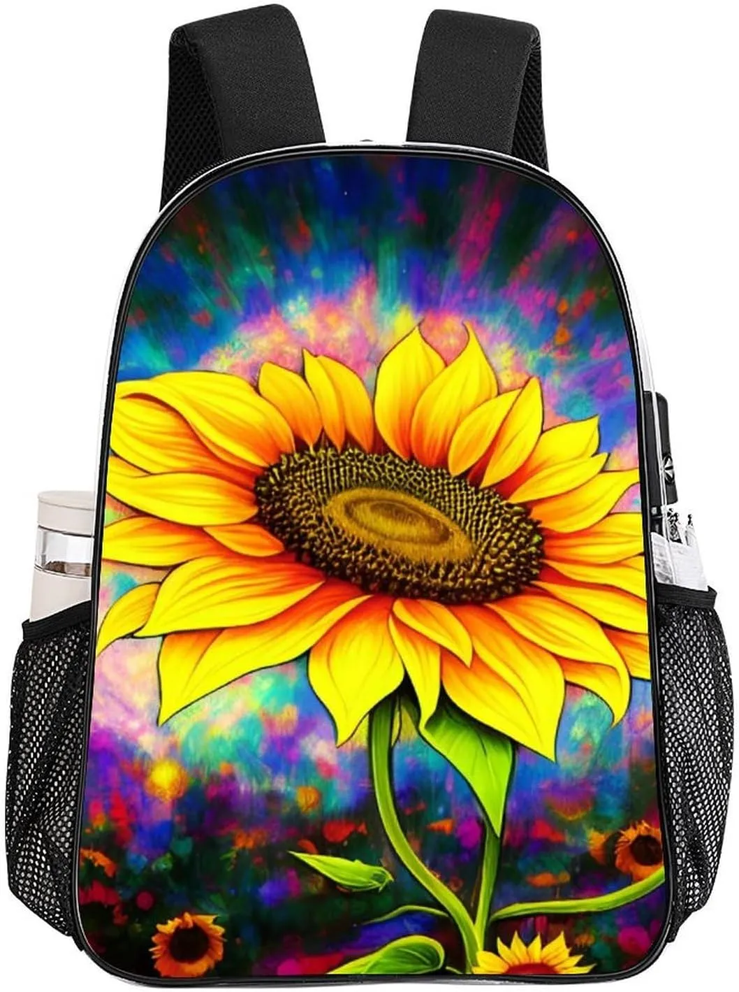 Rucksack Multipurpose Anti-Theft Big Capacity Shoulder Bag - Psychedelic Sunflower Art Travel Hiking & Camping Rucksack Transparent Bag