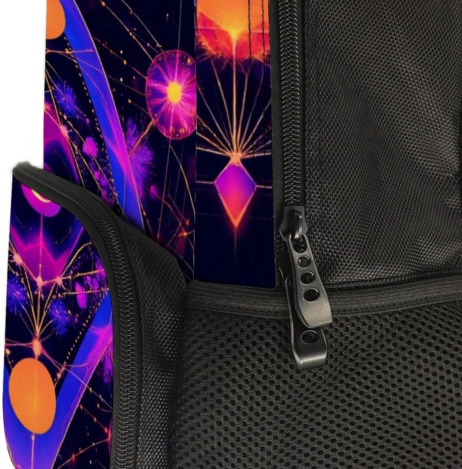 Rucksack Multipurpose Anti-Theft Big Capacity Shoulder Bag - Sacred Geometry Symbols Sun Moon Trippy Purple Travel Hiking & Camping Rucksack With Side Pockets