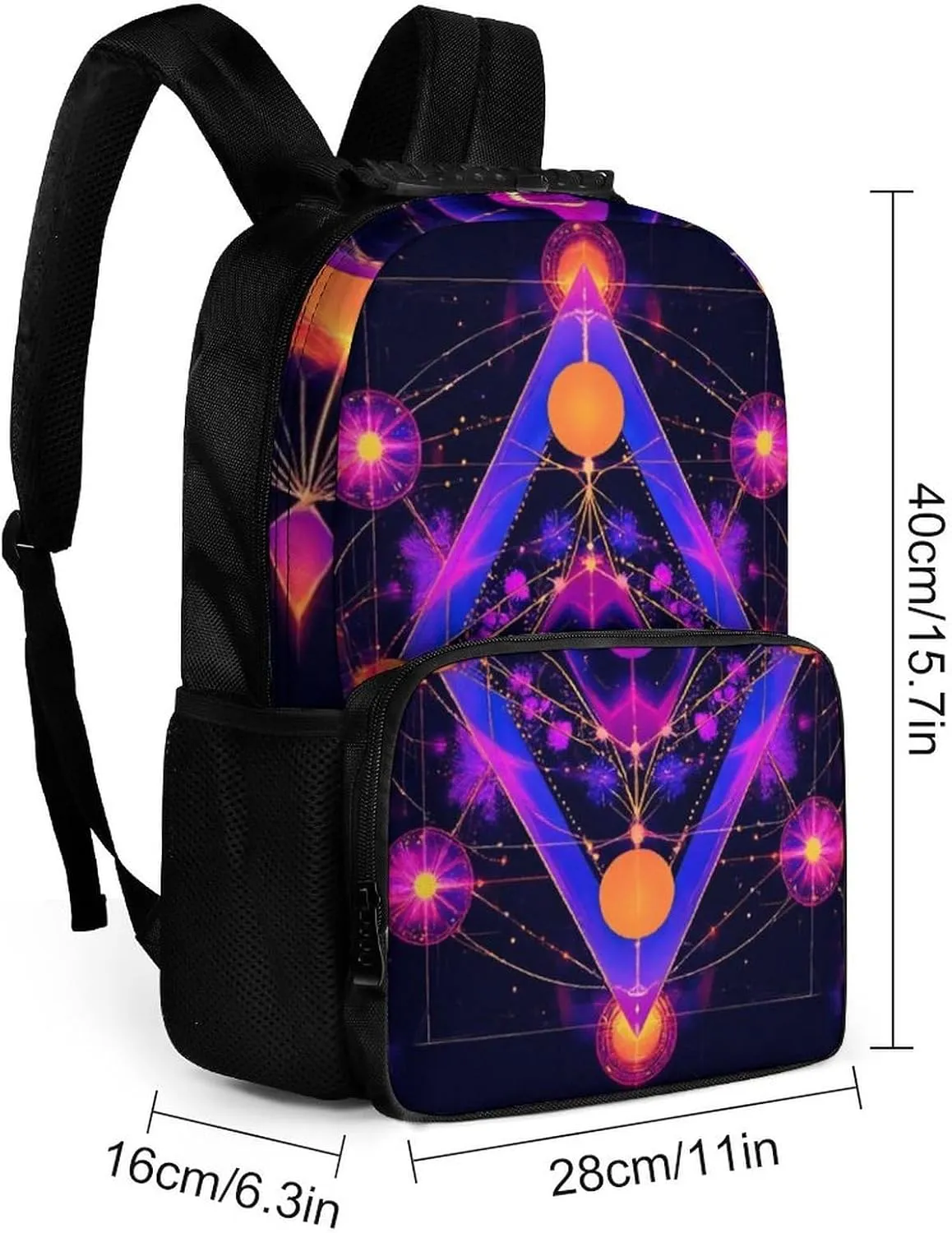 Rucksack Multipurpose Anti-Theft Big Capacity Shoulder Bag - Sacred Geometry Symbols Sun Moon Trippy Purple Travel Hiking & Camping Rucksack With Side Pockets