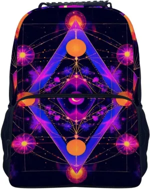 Rucksack Multipurpose Anti-Theft Big Capacity Shoulder Bag - Sacred Geometry Symbols Sun Moon Trippy Purple Travel Hiking & Camping Rucksack With Side Pockets