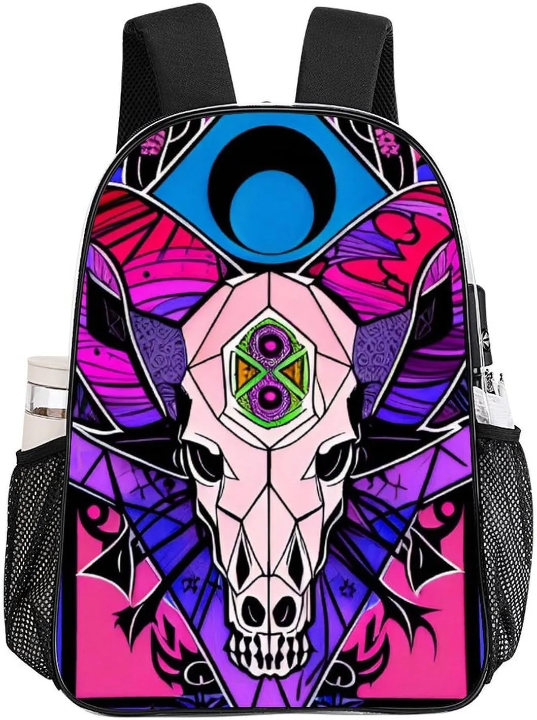 Rucksack Multipurpose Anti-Theft Big Capacity Shoulder Bag - Trippy Skull Moon Cattle Art Travel Hiking & Camping Rucksack Transparent Bag