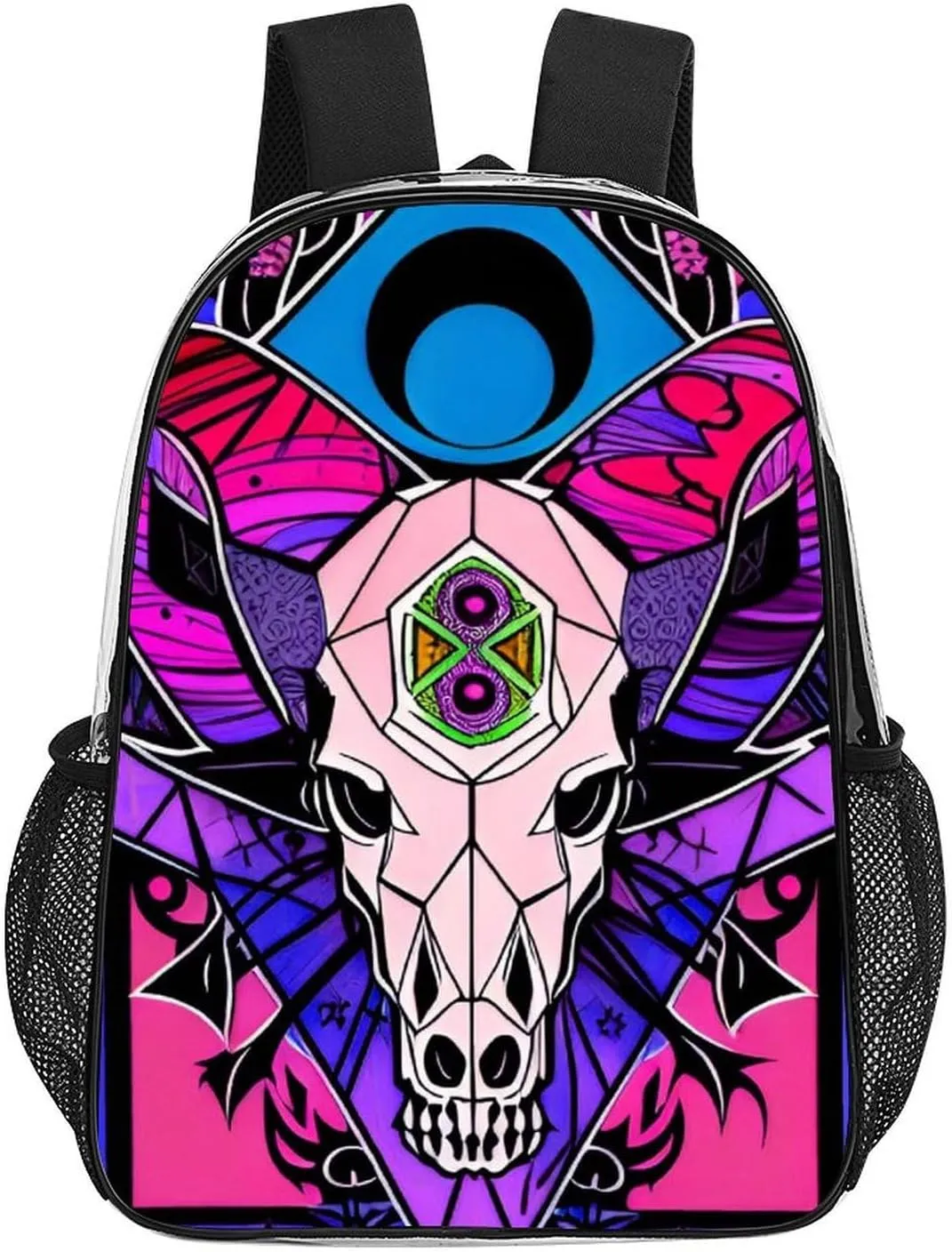 Rucksack Multipurpose Anti-Theft Big Capacity Shoulder Bag - Trippy Skull Moon Cattle Art Travel Hiking & Camping Rucksack Transparent Bag