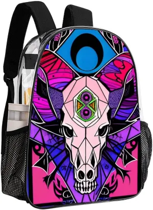 Rucksack Multipurpose Anti-Theft Big Capacity Shoulder Bag - Trippy Skull Moon Cattle Art Travel Hiking & Camping Rucksack Transparent Bag