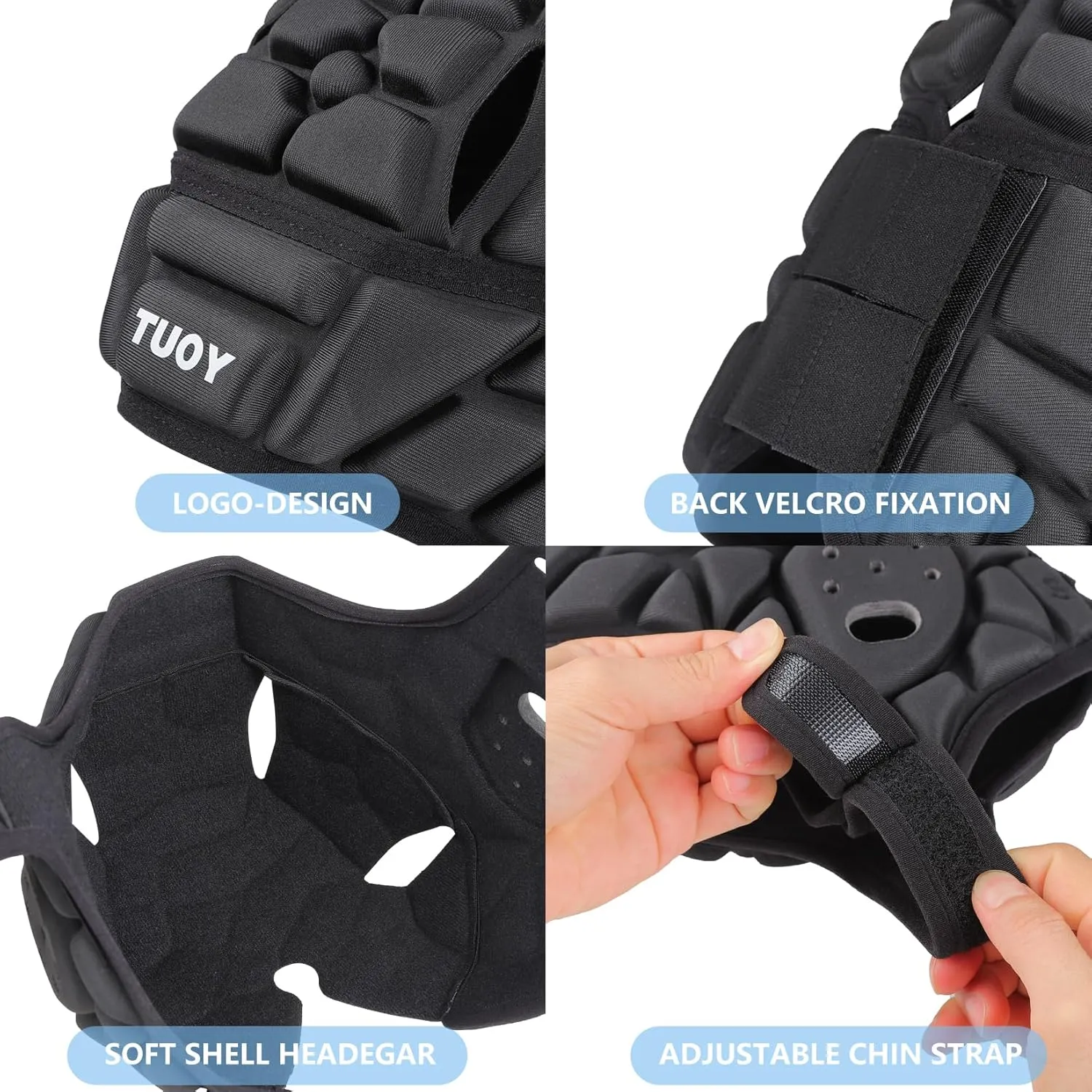 Rugby Helmet 7v7 Soft Shell Flag Football Rugby Headguards Adjustable Padded Headgear for Youth Kids Adults