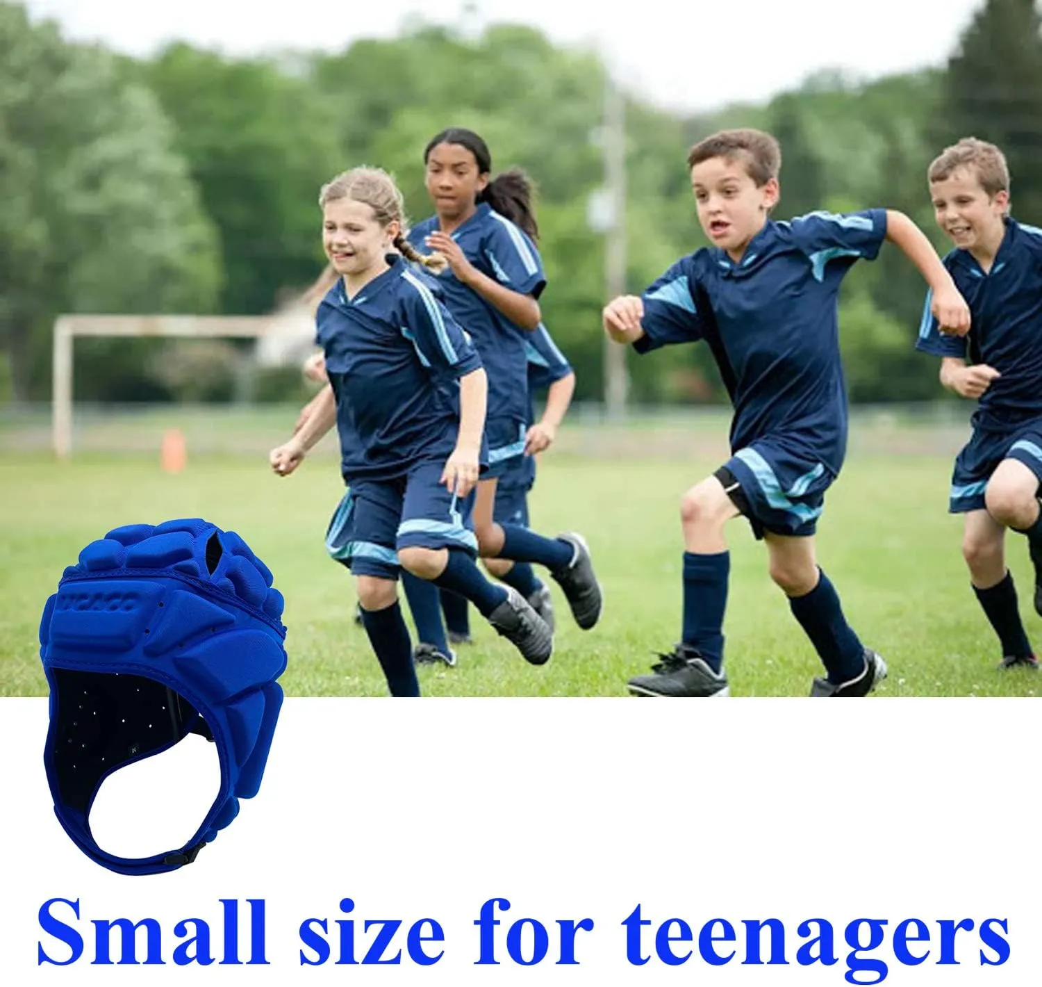 Rugby Helmet Headguard Soft Headgear Padded for Youth & Adult Adjustable 7v7 Flag Football Soccer Goalie Shell Padding Anti-Collision Cap Riding Skateboard Outdoor Sports