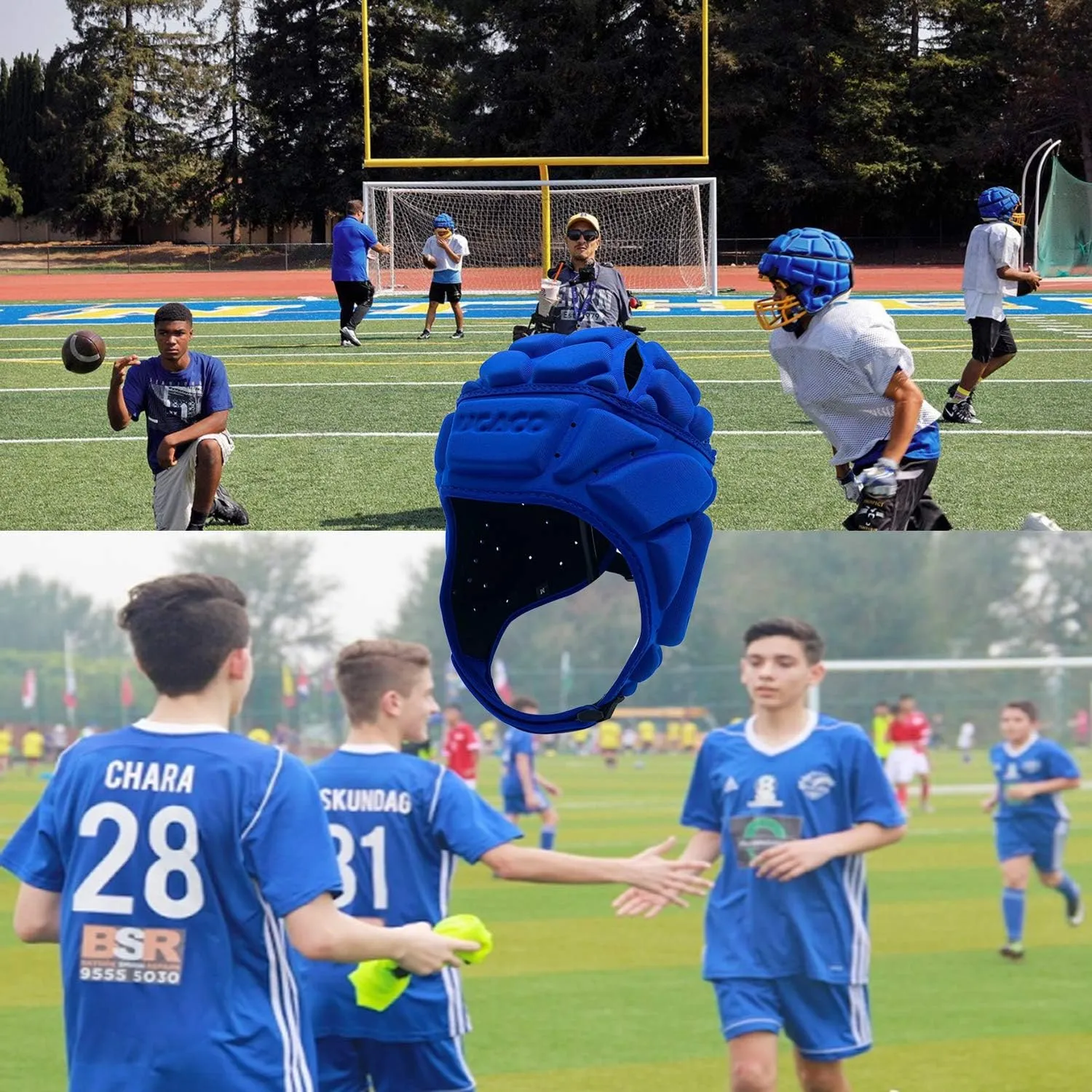 Rugby Helmet Headguard Soft Headgear Padded for Youth & Adult Adjustable 7v7 Flag Football Soccer Goalie Shell Padding Anti-Collision Cap Riding Skateboard Outdoor Sports