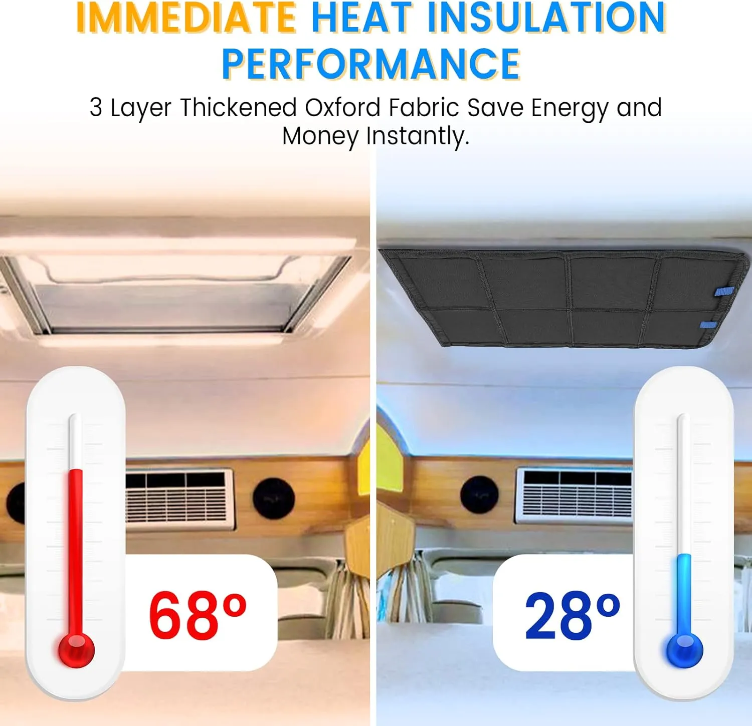 RV Skylight Window Shade, 23 ¼" (L) x 15 ¼" (W), Foldable Magnet RV Blackout Cover, UV Rays Protection Camper Trailer Fan Vent Cover, Waterproof Thickened Oxford Fabric (Black)
