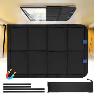 RV Skylight Window Shade, 23 ¼" (L) x 15 ¼" (W), Foldable Magnet RV Blackout Cover, UV Rays Protection Camper Trailer Fan Vent Cover, Waterproof Thickened Oxford Fabric (Black)
