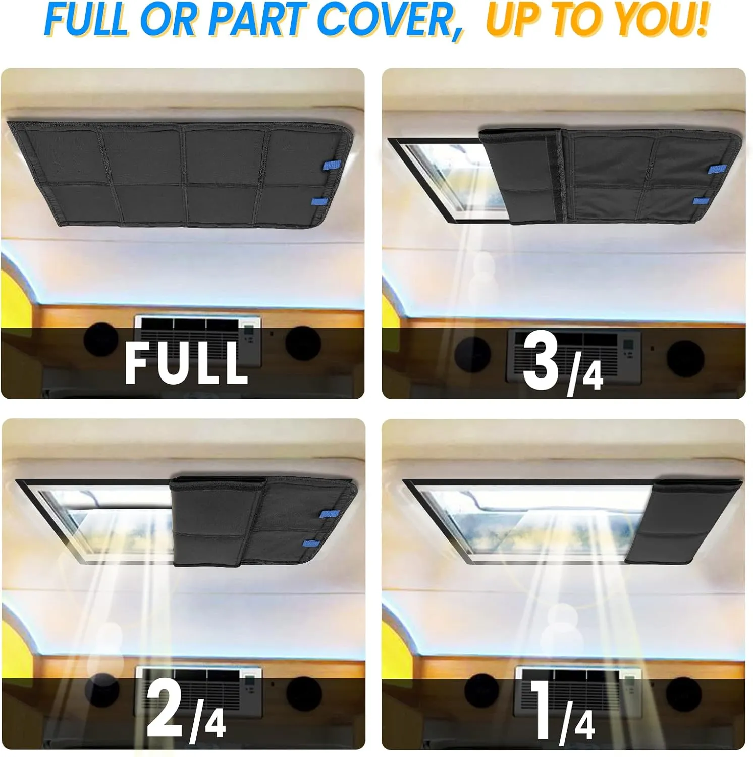 RV Skylight Window Shade, 23 ¼" (L) x 15 ¼" (W), Foldable Magnet RV Blackout Cover, UV Rays Protection Camper Trailer Fan Vent Cover, Waterproof Thickened Oxford Fabric (Black)