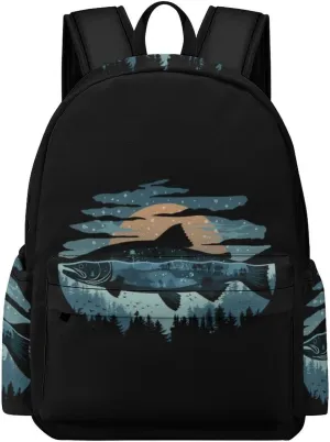 Salmon Fish World Lightweight Backpack Travel Daypack Laptop Backpacks with 1 Main Compartment Front Utility Pocket