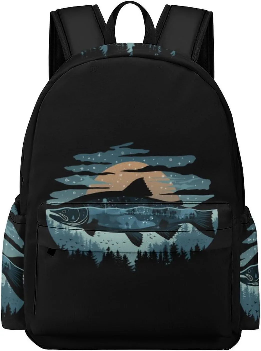 Salmon Fish World Lightweight Backpack Travel Daypack Laptop Backpacks with 1 Main Compartment Front Utility Pocket