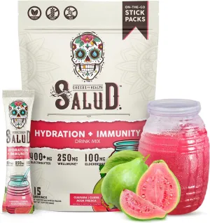 Salud 2-in-1 Hydration Packets   Immunity Electrolytes Powder, Guava - Guayaba Agua Fresca Drink Mix, Elderberry, Dairy & Soy Free, Non-GMO, Gluten Free, Vegan, Low Calorie, 1g Sugar (15 Servings)
