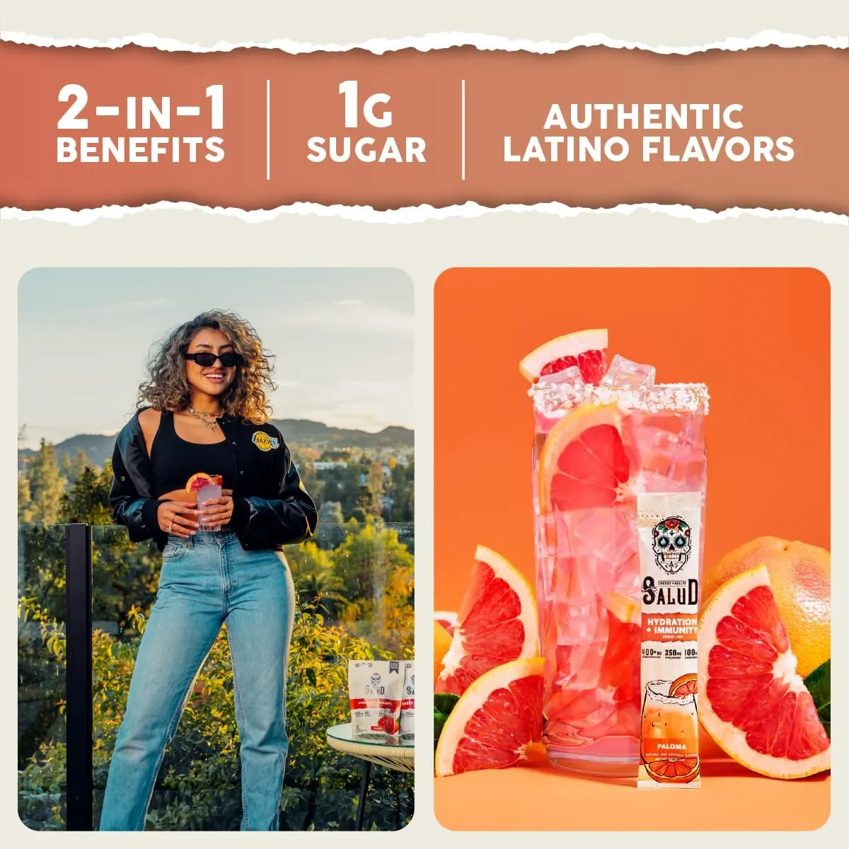Salud 2-in-1 Hydration Packets   Immunity Electrolytes Powder, Paloma - Agua Fresca Drink Mix, Elderberry, Dairy & Soy Free, Non-GMO, Gluten Free, Vegan, Low Calorie, 1g Sugar (15 Servings)