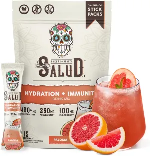 Salud 2-in-1 Hydration Packets   Immunity Electrolytes Powder, Paloma - Agua Fresca Drink Mix, Elderberry, Dairy & Soy Free, Non-GMO, Gluten Free, Vegan, Low Calorie, 1g Sugar (15 Servings)