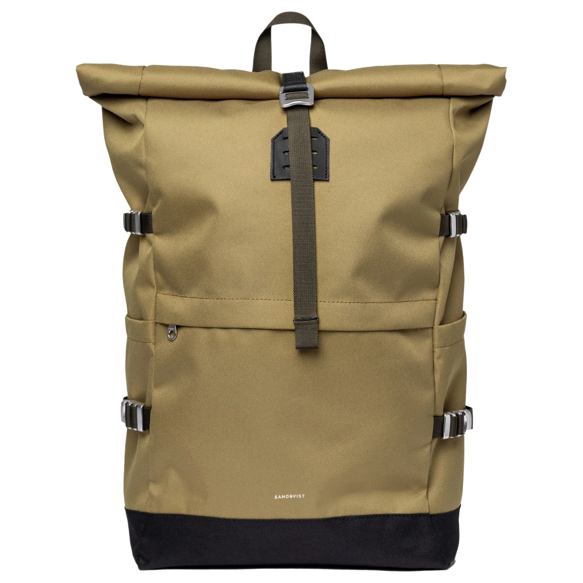 Sandqvist Icon Rolltop - Rucksack L 16" 65 cm erw. (olive drab with black leather)