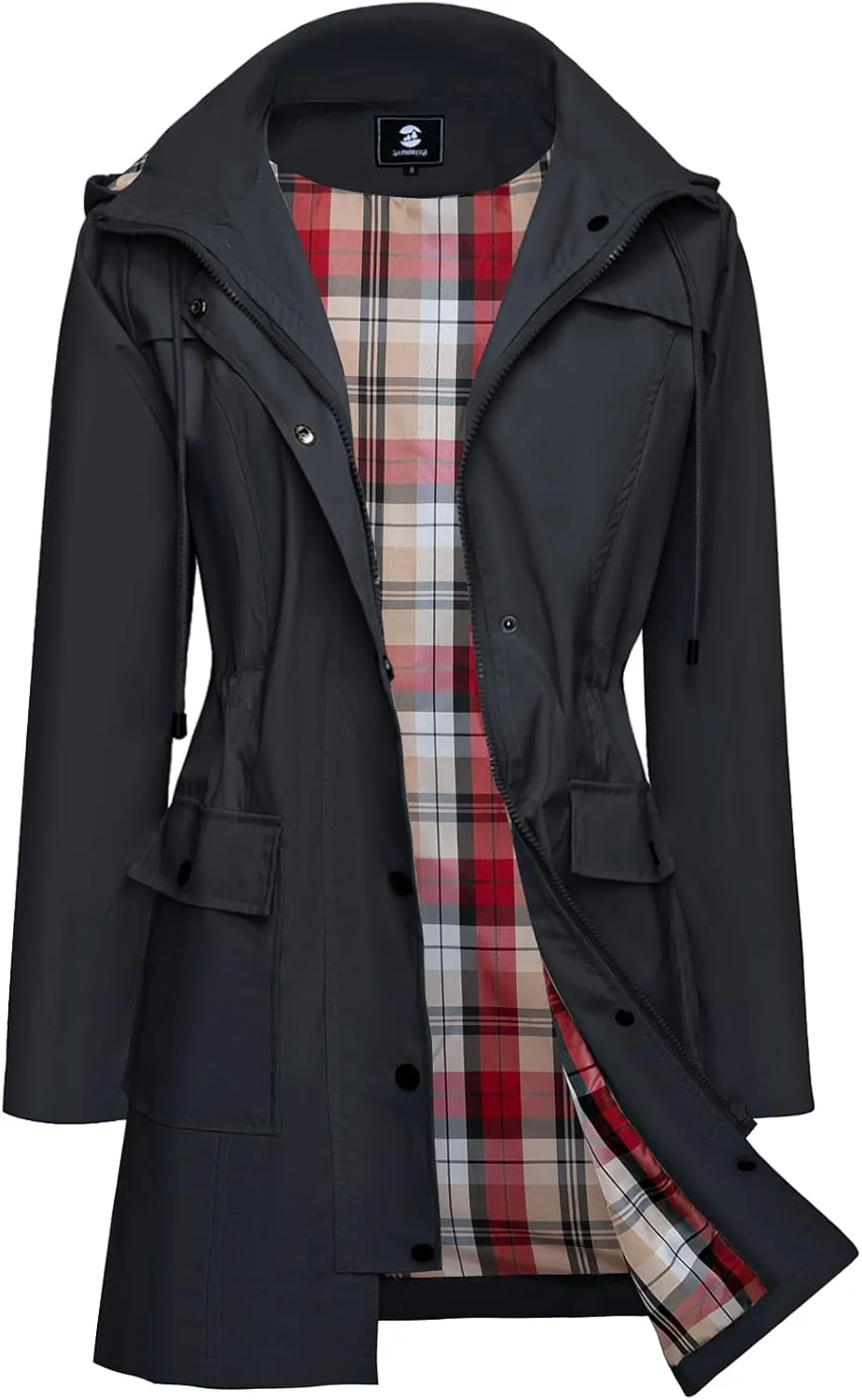 SaphiRose Women's Waterproof Rain Jacket Lightweight Raincoat Hooded Windbreaker Trench Coat