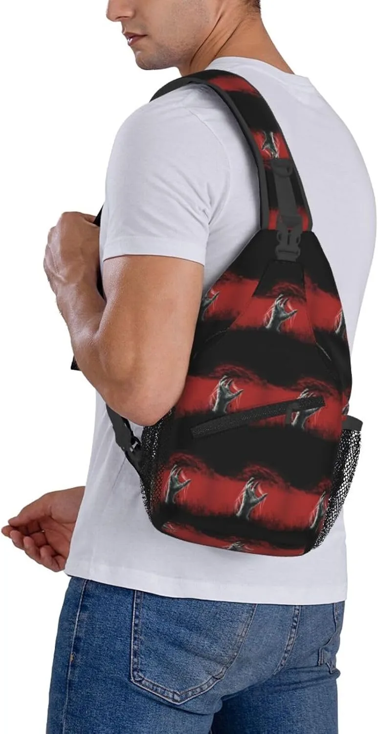Scary Zombie Hand Coming Out Ground Cross Chest Bag Diagonally Hiking Crossbody Bag Travel Shoulder Daypack Lightweight Sling Backpack Cycling Daypacks Fitness Chest Backpacks