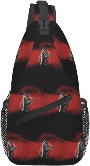 Scary Zombie Hand Coming Out Ground Cross Chest Bag Diagonally Hiking Crossbody Bag Travel Shoulder Daypack Lightweight Sling Backpack Cycling Daypacks Fitness Chest Backpacks
