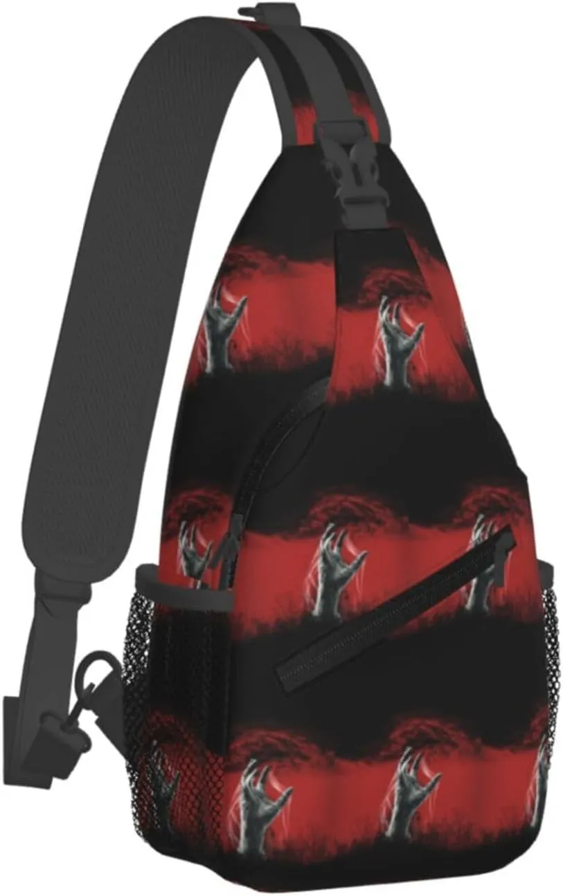 Scary Zombie Hand Coming Out Ground Cross Chest Bag Diagonally Hiking Crossbody Bag Travel Shoulder Daypack Lightweight Sling Backpack Cycling Daypacks Fitness Chest Backpacks