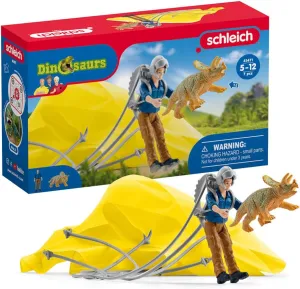 Schleich Dinosaurs, Dinosaur Toy for Boys and Girls, Parachute Rescue Playset with Baby Triceratops Toy, 7 Pieces, Ages 4 