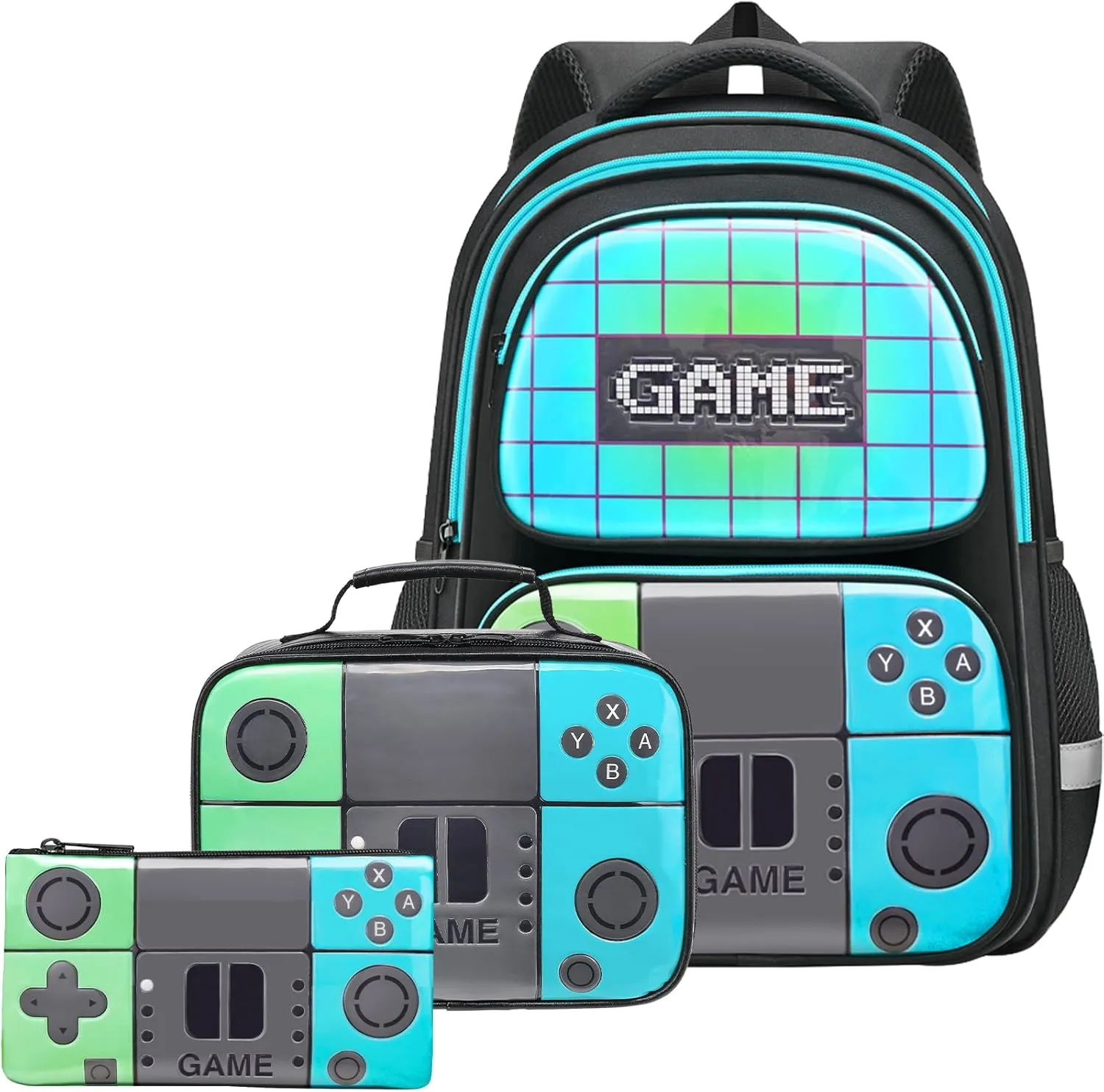 School Backpack For Kids Boys Backpack Set With Lunch Box Pencil Case,Game Schoolbag Children Teens Elementary Middle College Student Bookbag Travel Rucksack Laptop Daypacks