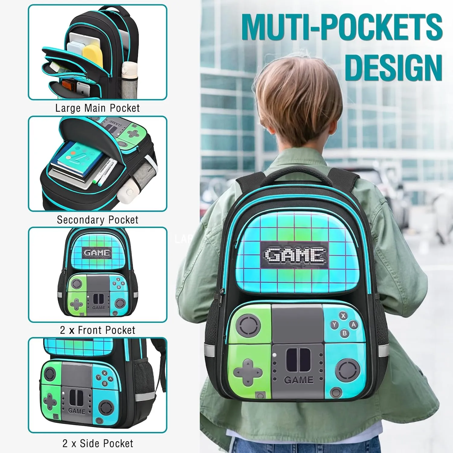 School Backpack For Kids Boys Backpack Set With Lunch Box Pencil Case,Game Schoolbag Children Teens Elementary Middle College Student Bookbag Travel Rucksack Laptop Daypacks